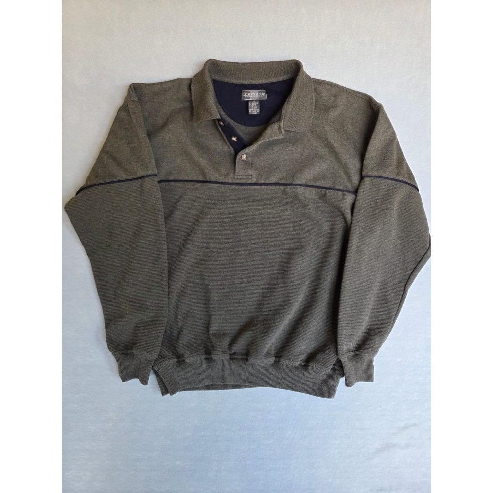 VTG Knights Sportswear Mens M Polo Sweatshirt Olive Green Preppy Old Money Rugby